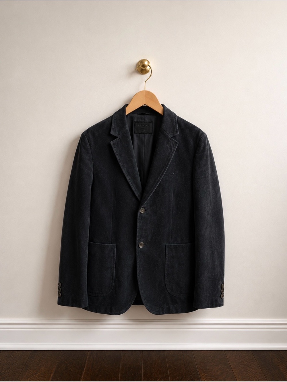 Prada Milano Black Suede Leather Blazer Jacket IT 48